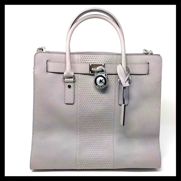 MICHAEL KORS Hamilton Large Micro Studded Leather Tote Pearl Grey - Picture 5 of 8